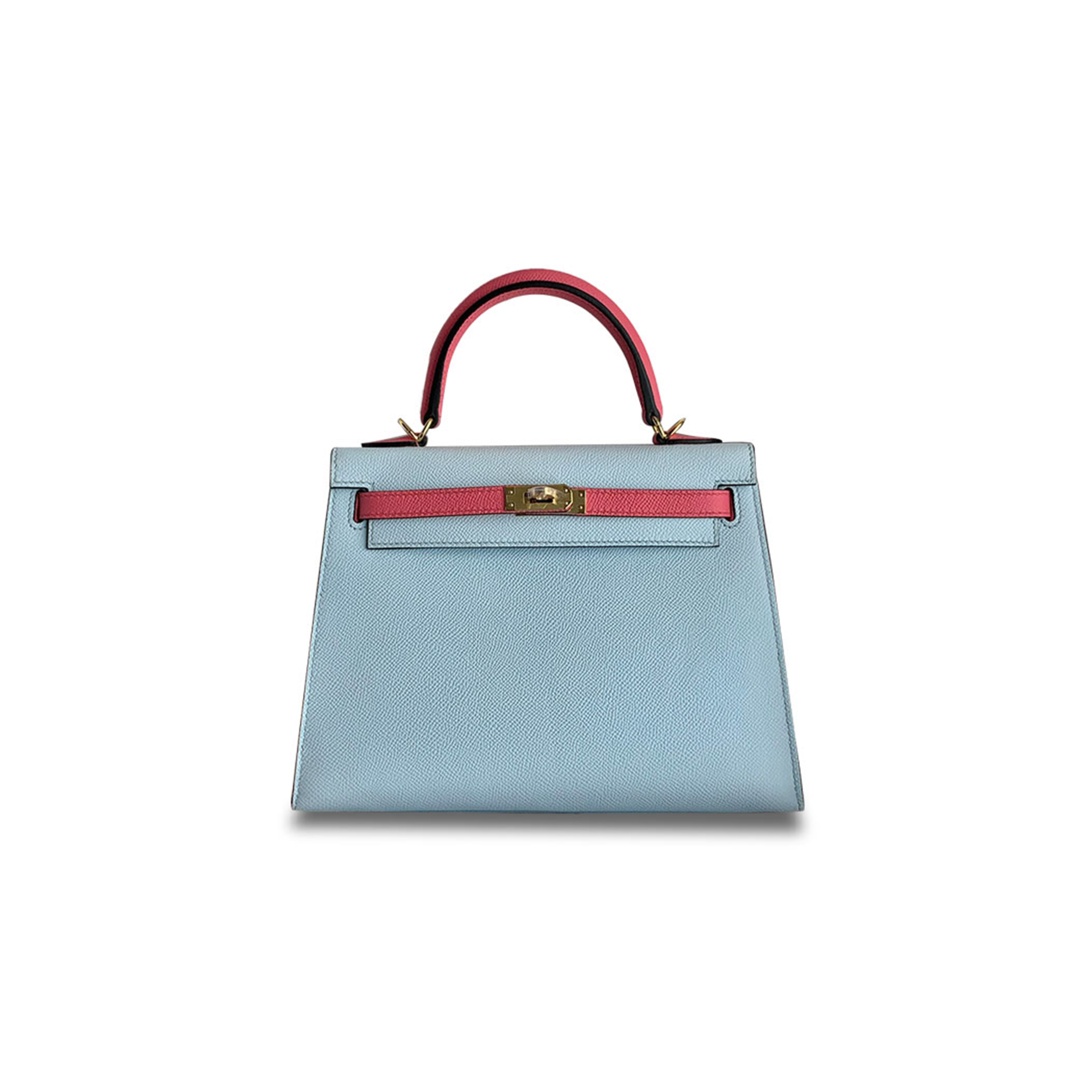 HERMÈS KELLY 25 EPSOM HOLY GRAIL BLUE LIPSTICK PINK GOLD BUCKLE (25*17*7cm)